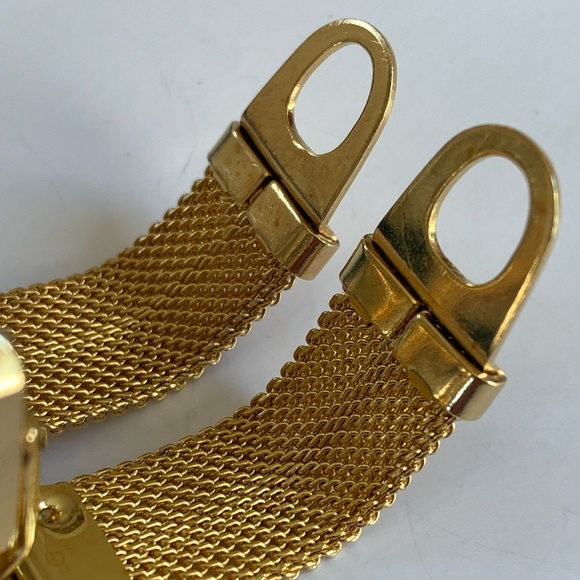 Vintage Gold Tone Mesh Wrap Cufflinks Watermelon Ravioli Rhinestone Nu Lok - Picture 8 of 12